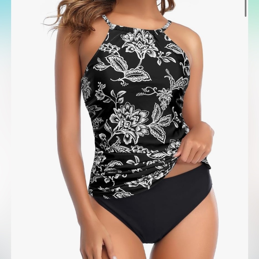 Floral Black Women's Swim Top